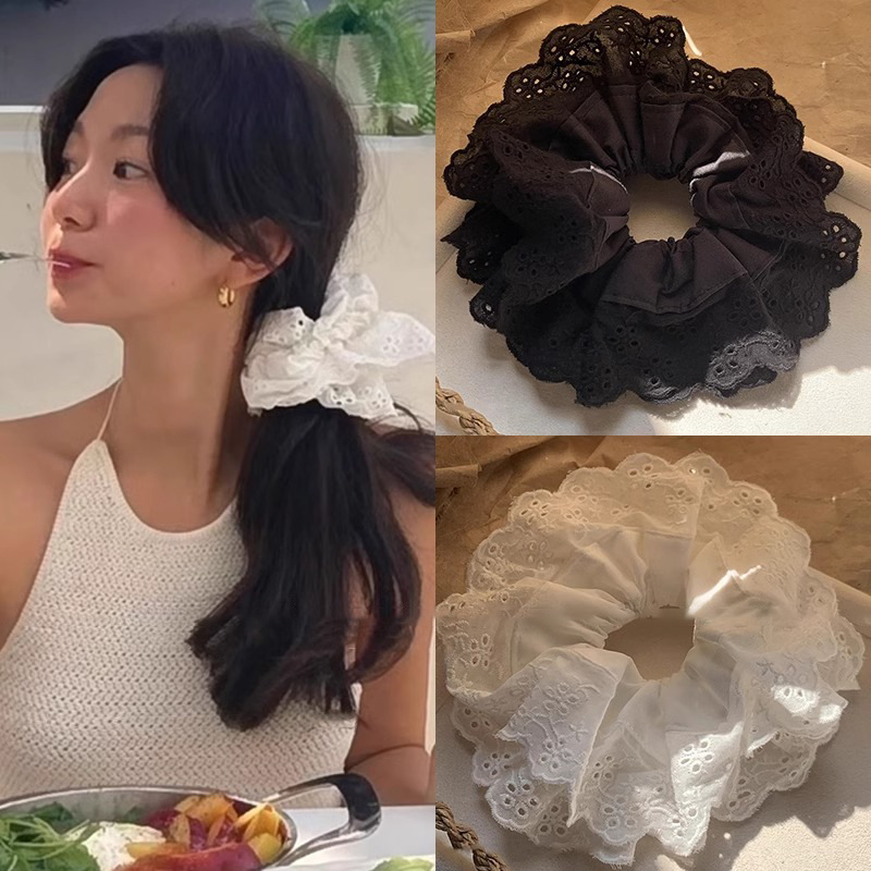 Anillo de cabello retrógrado francés de encaje de intestino grande de alta calidad femenina baja cola de caballo cabeza cuerda de cabello adornos de cabello de flores atados cabeza cuerda de cabello de banda de goma