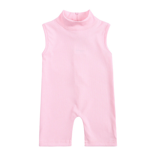European and American style 2024 summer new girls pullover jumpsuit cotton solid color pit strip children's sleeveless jumpsuit