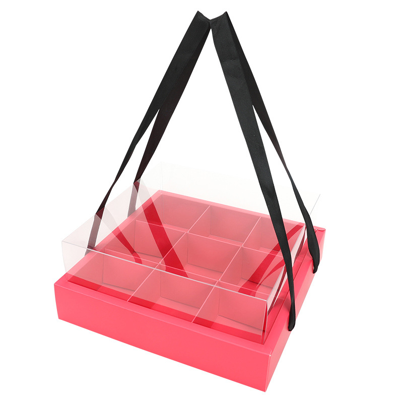 Rosa roja 9 taza de rejilla de palacio taza de papel caja de pastel portátil caja de empaque de postre transparente para llevar caja de picnic de frutas