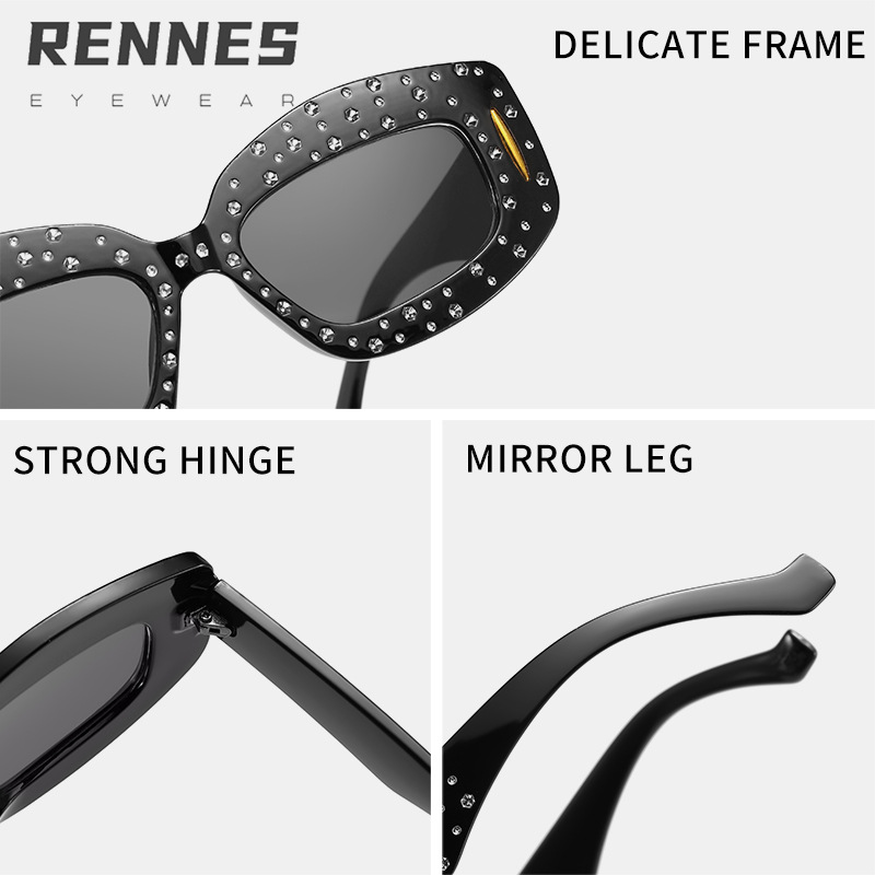 Nuevas gafas de sol de hip-hop de la calle con gypsophila de diamantes con personalidad transfronteriza europea y americana 2024 gafas de sol esenciales para el uso de moda image 4