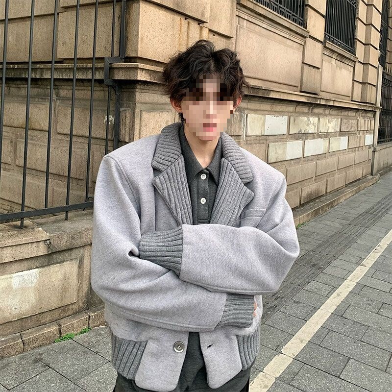 American Retro Tweed Short Padded Shoulder Jacket for Men, Spring and Autumn Niche Design, Stylish Silhouette Blazer Jacket, Hot Sale