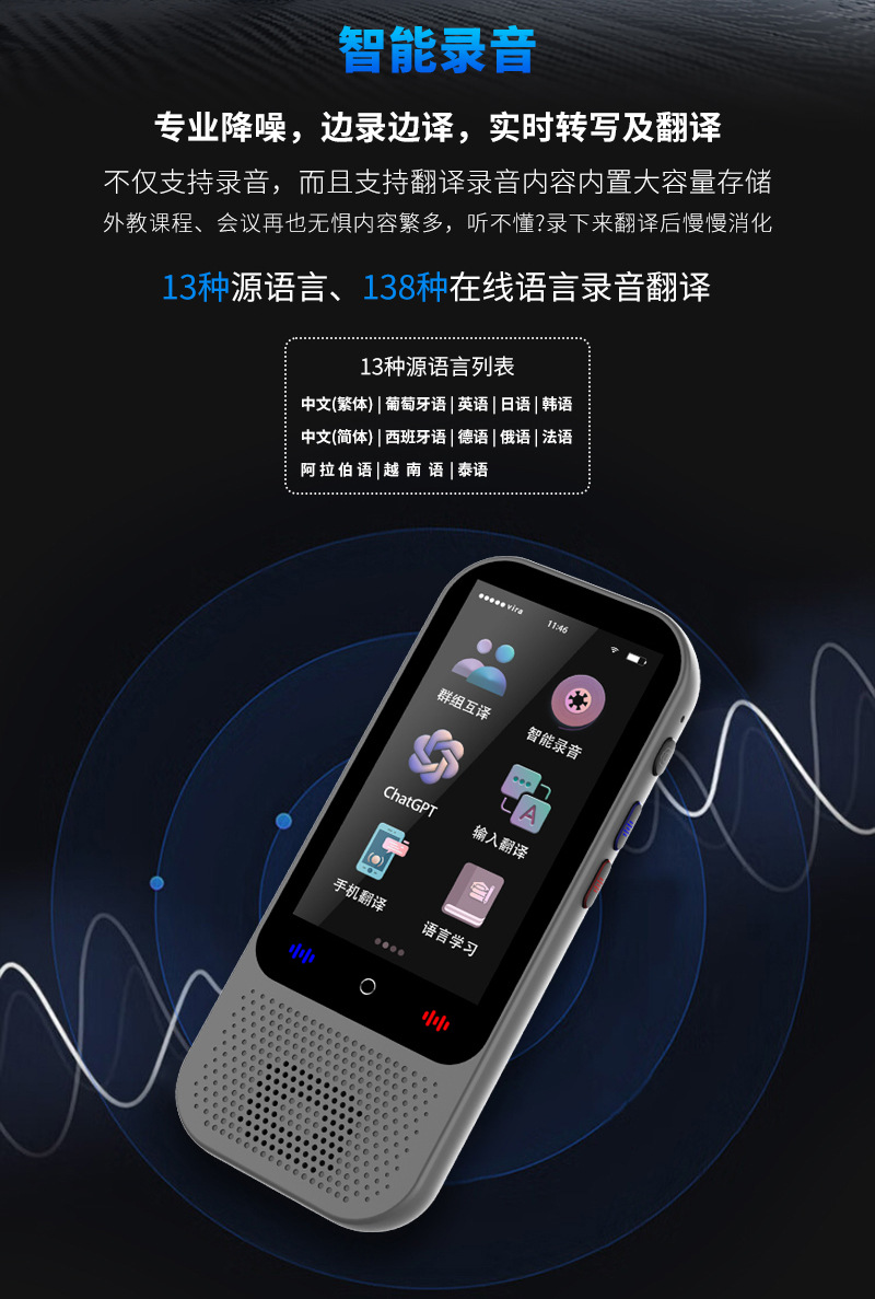 The 2024 new S80 pro intelligent voice translation machine is a multi-language manufacturer with precise offline photo-taking and Chat GPT undefined