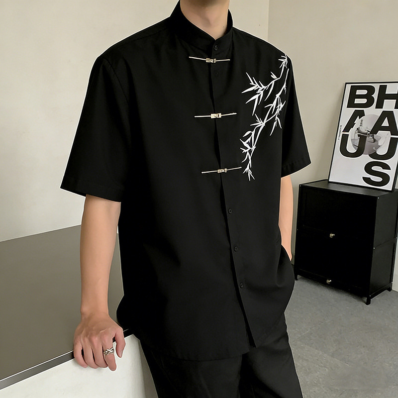 Summer Clothing 2026 New Chinese Style Wedding Registration Heavy-Duty 300g Structured Metal Short-Sleeve Shirt Unisex Jacket Trendy Summer Clothing 2026 New Chinese Style Wedding Registration Heavy-Duty 300g Structured Metal Short-Sleeve Shirt Unisex Jacket Trendy