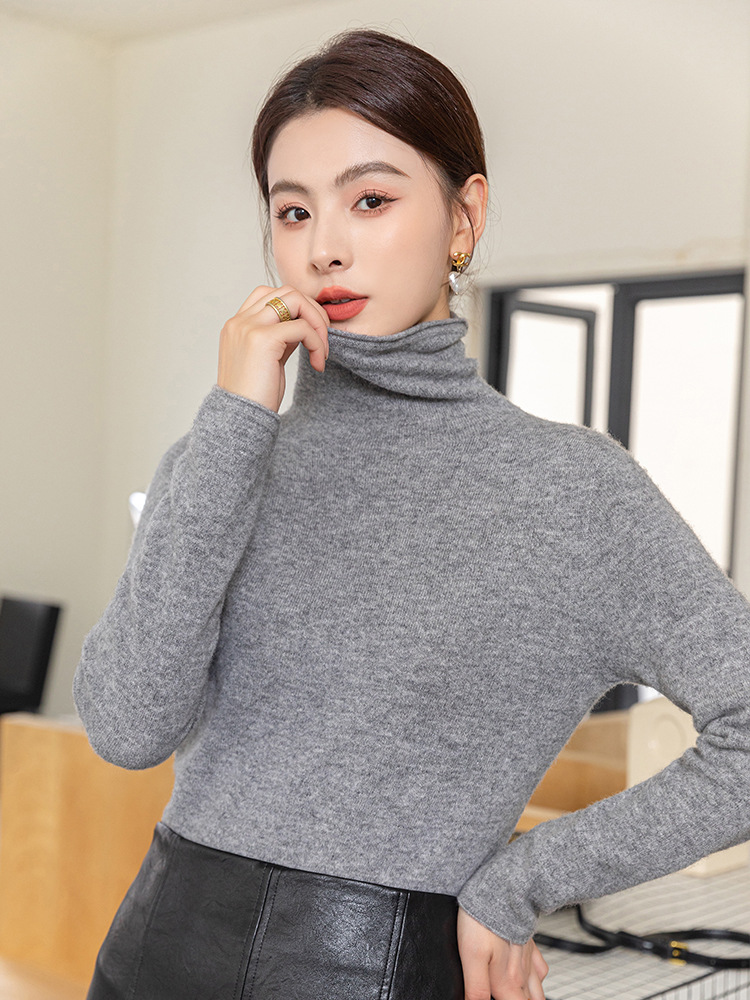 Wool Cashmere Knitwear Women's Autumn and Winter New Pile Collar Bottoming Shirt Maillard Style Turtleneck Inner Knitwear