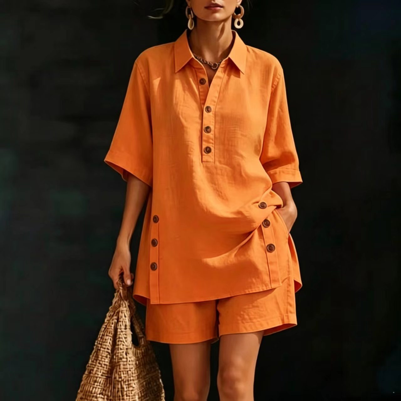 Women's Autumn/Summer Short Sleeve Shirt And Loose Pants Two Piece Set Relaxed Everyday Wear Comfortable Feshion_ecoleips.com