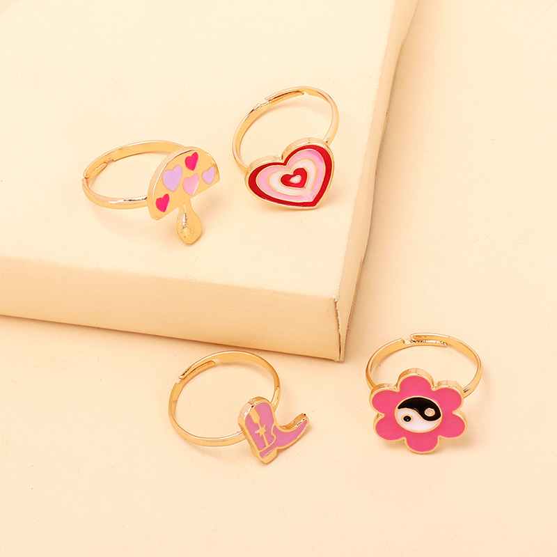 Cute Cartoon Dripping Oil Ring Combination Set Design Sense Flower Mushroom Boots Index Finger Joint Ring display picture 3