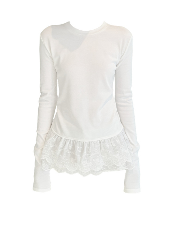 Lace-trimmed round-neck white base shirt, long-sleeved T-shirt for women, new autumn and winter style, beautiful slim-fit top Lace-trimmed round-neck white base shirt, long-sleeved T-shirt for women, new autumn and winter style, beautiful slim-fit top