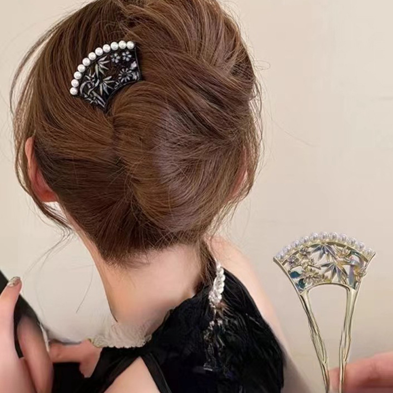 新しい中国風のデザイン U 字型ヘアピンヘアピンヘアピン女性の新しいパールヘアアクセサリーヘアピンヘアピン後頭部卸売|undefined
