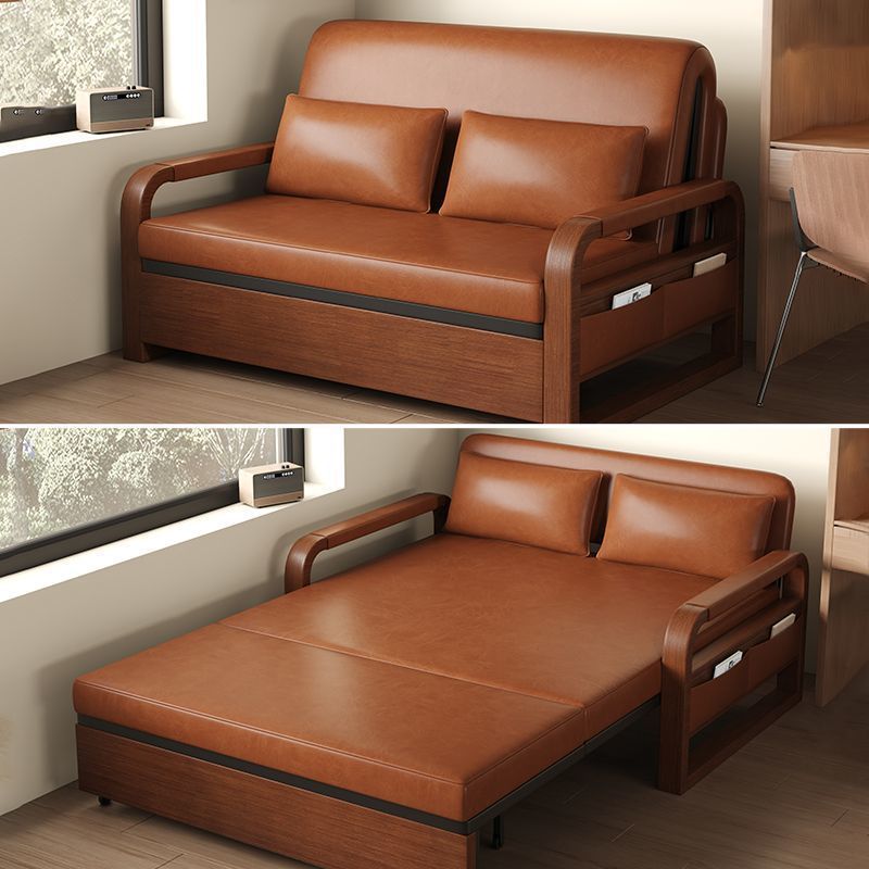 New Sofa Bed Chinese Style Folding Bed Multi-Functional All-In-One Dual-Purpose Double Living Room Oil Wax Leather Sofa Bed Retractable