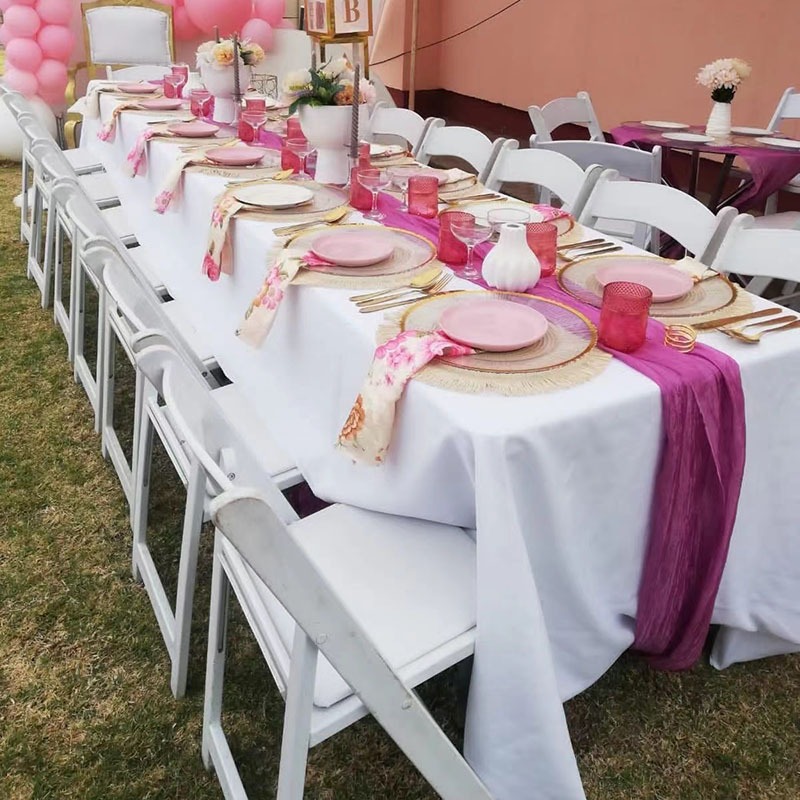 Silla plegable de plástico blanco acolchada césped al aire libre silla de boda silla de banquete silla de recepción portátil