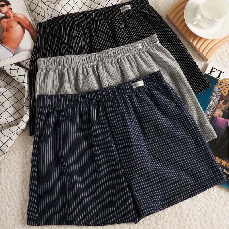 New Gentleman Style Men's Striped Loose Large Size Home Men's Soft and Comfortable Cotton Boxer Shorts for Home