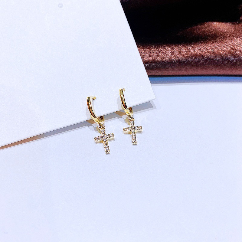 Fashion Zircon Micro Inlaid Cross Shape Ear Clip Small Copper Ear Ring Wholesale display picture 5
