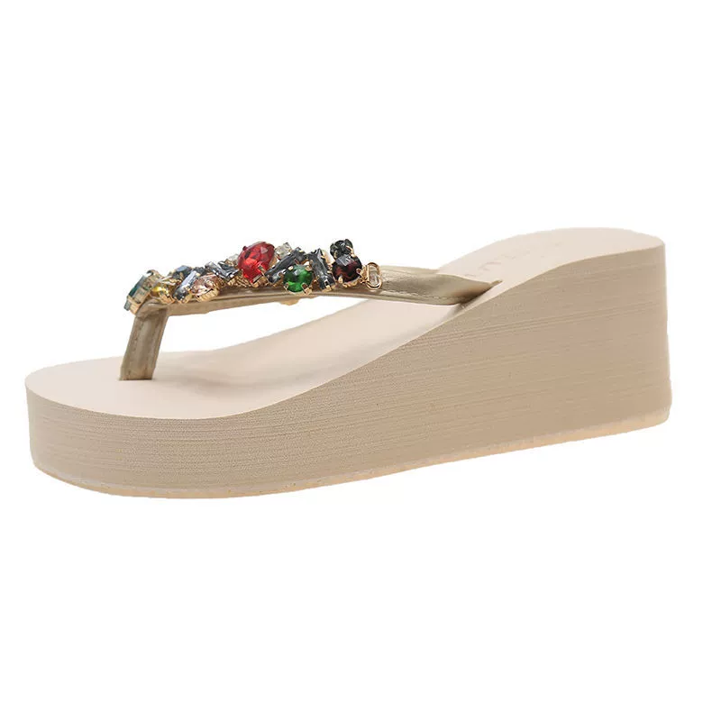Summer slippers, flip flops platform, slide high heels, beach footwear, internet celebrity