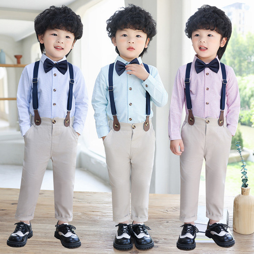 Children's strap pants set autumn and winter for middle and small children kindergarten performance host dress suit for boys performance