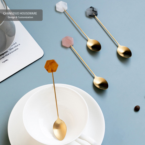 Small spoon-304 stainless steel coffee stirring dessert spoon gray pink white brown beauty spoon small medicine spoon internet celebrity live broadcast
