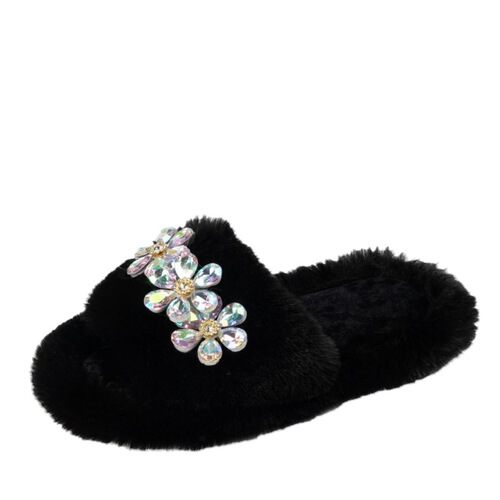 Cross-border furry slippers for women, autumn and winter outer wear, large size home warm floor slippers, confinement cotton slippers, foreign trade wholesale