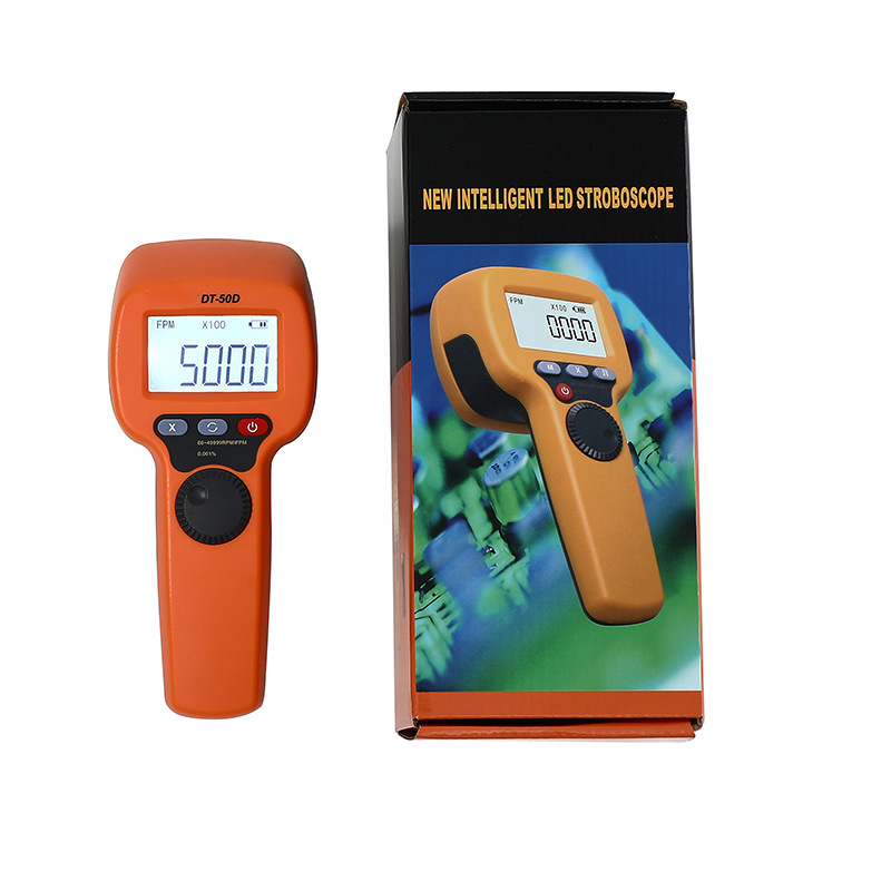 (2개) LED 스트로보스코프 고정밀 다기능 50000 턴 스트로보스코프 휴대용 속도계 속도 측정 DT-50D