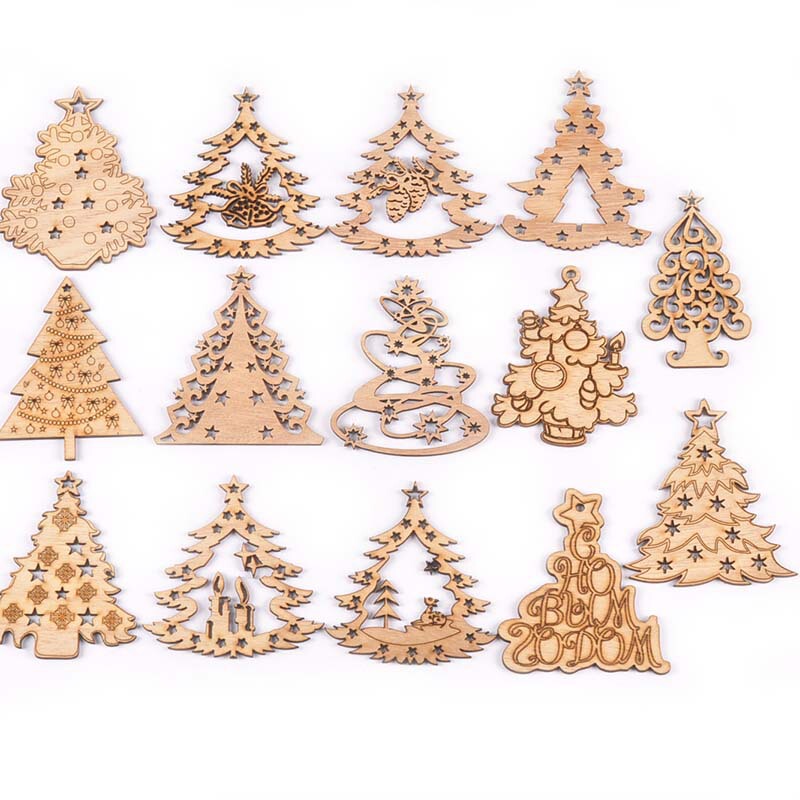 2022 new wooden Christmas tree pattern pendant DIY decoration listing accessories graffiti material 5/bag