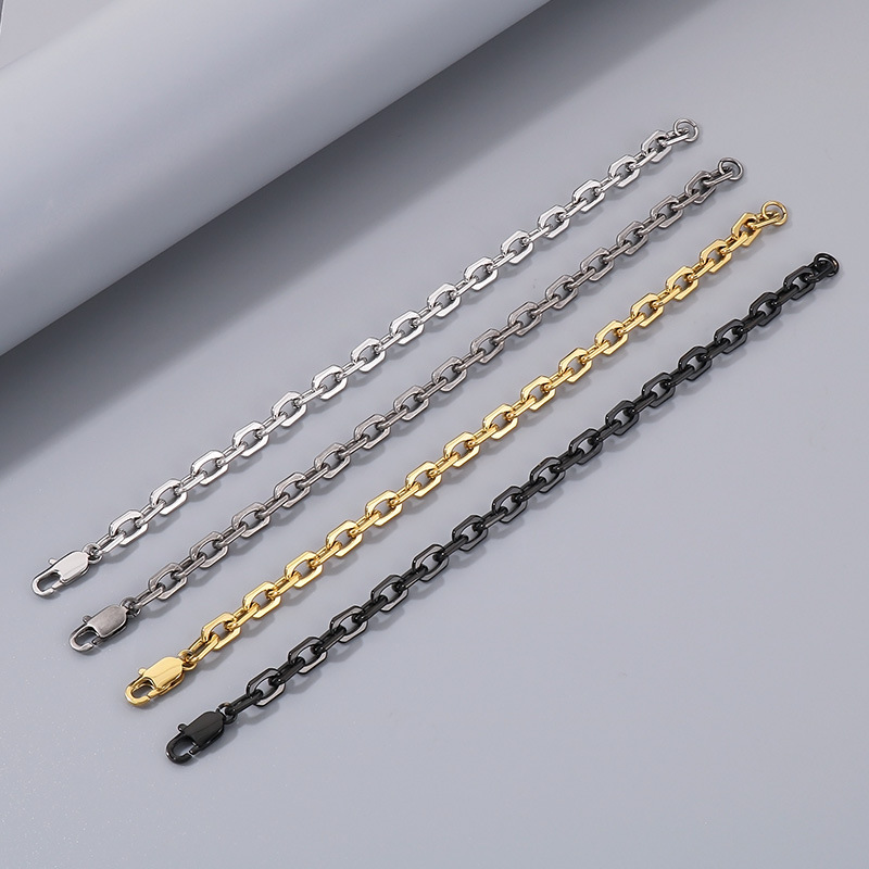 Hip-Hop Vintage Style Geometric 304 Stainless Steel Plating Men's Bracelets Necklace Men Necklace Sets display picture 9