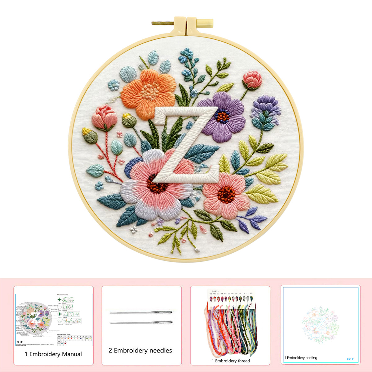 Hecho a mano flores y plantas europeas bordadas paquetes de materialdiy inglés 26 letras simple principiante nivel de bordado al por mayor