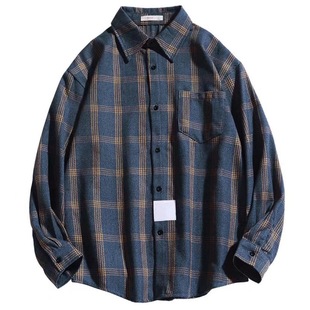 Spring and Autumn Shirt Men's Korean-style Fashionable Casual Loose Long-sleeved Shirt Hong Kong-style All-match Couple's Vintage Plaid Jacket