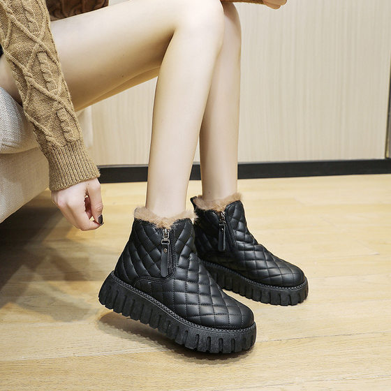 New women's martin boots fleece-lined warm platform shoes with medium women's shoes thick bottom comfortable women's snow boots wholesale