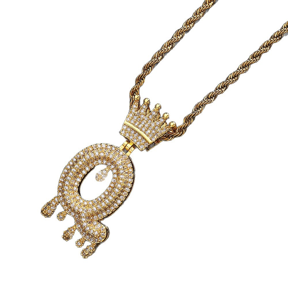 Collar de colgante de letras de bronce A-Z corona estilo DIY personalizado europeo y americano hip-hop unisex cadena clavícula
