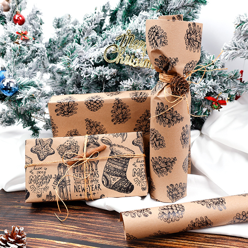 Transfronterizo Amazon gran tamaño nuevo papel de regalo de Navidad papel de regalo de papel kraft de doble cara 80g papel de regalo