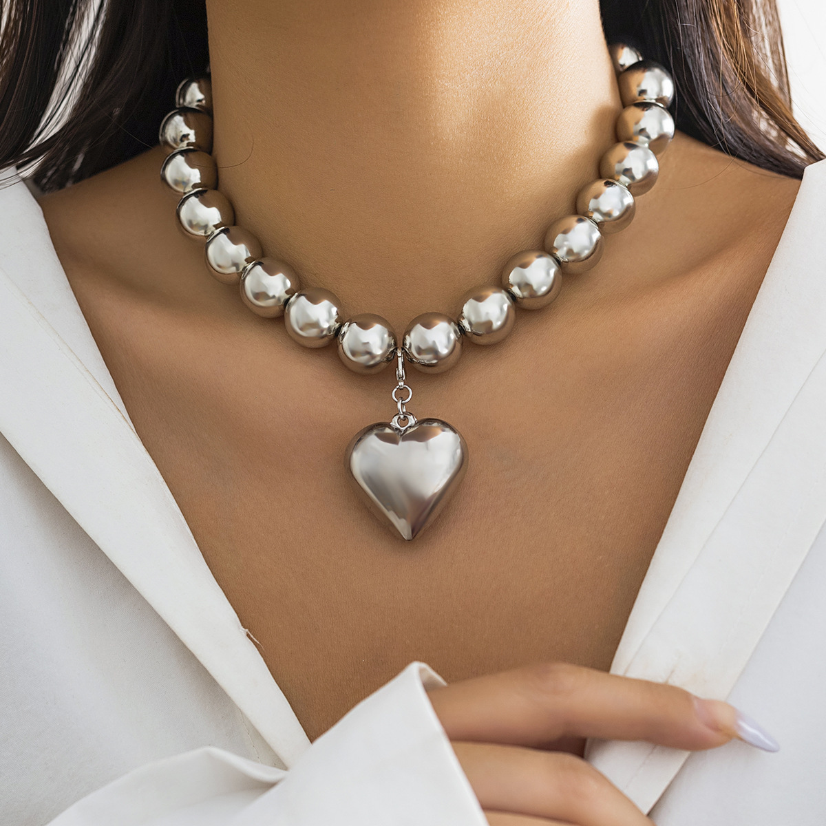 Collar de cuentas geométricas con cuentas redondas grandes estilo punk y cadena de clavícula para mujer, venta caliente en Europa y América, mayorista transfronterizo image 3