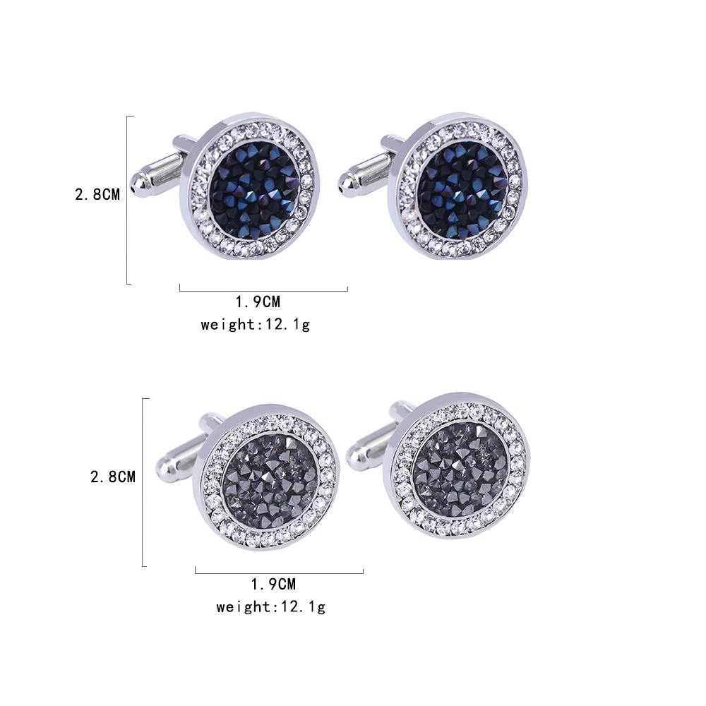 [temu新品欧美热卖创意圆形镶钻水晶玛瑙袖扣法式衬衫袖钉cufflink]