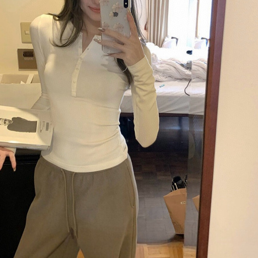 Korean-Style Half-Breasted Slim-Fit Fashion Base Shirt