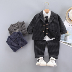 Cross-border Kids' Clothing: New Spring & Autumn Collection — Boys' Baby & Infant Outfit Set, Casual Plaid Small Suit, 4-Piece Ensemble