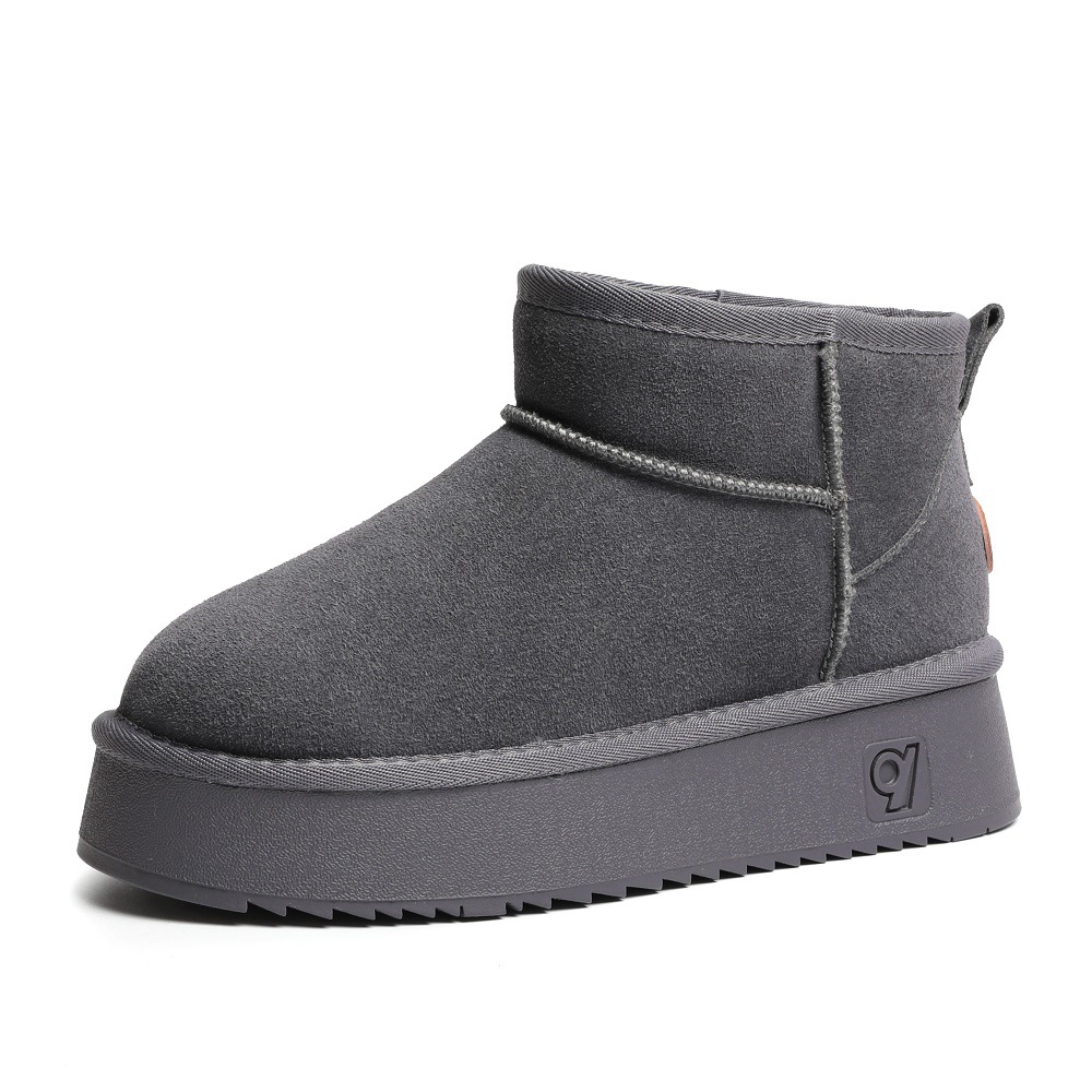Botas de nieve de invierno de lana de mujer con cachemira de piel de vaca con base gruesa anti-deslizante y alta calentamiento botas de algodón zapatos de algodón