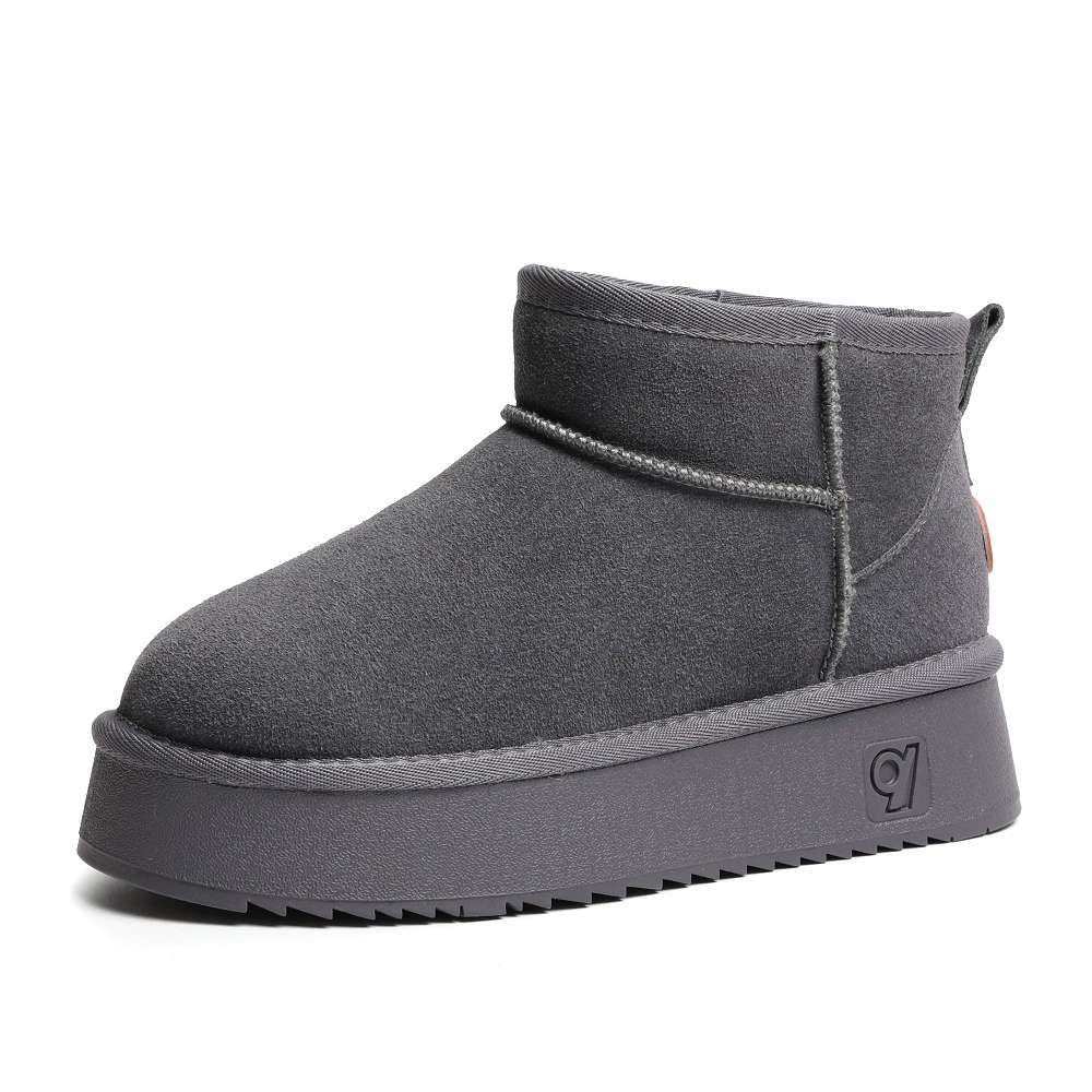 Winter fleece leather non-slip high keep warm boots platform