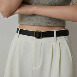 韩国棕色皮带真皮复古腰带女士新款百搭配牛仔裤装饰简约黑色牛皮