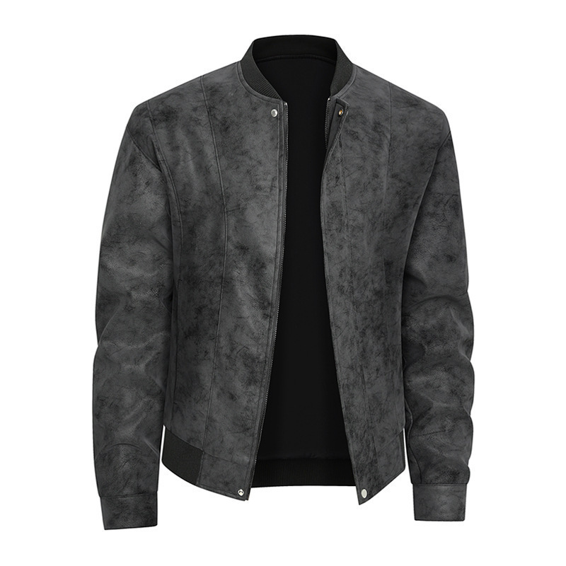 Cross-Border 2025 Autumn and Winter Motorcycle Jacket Youth Men's Suede Pu Jacket Casual Stand-Up Collar Leather Jacket Windproof