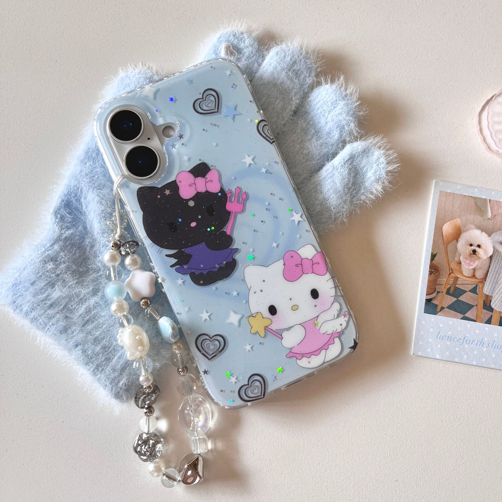 Dibujos animados azul diablo ángel KT gato para Apple 15ProMax funda para teléfono móvil 16Pro nicho 14/13 nuevo 16