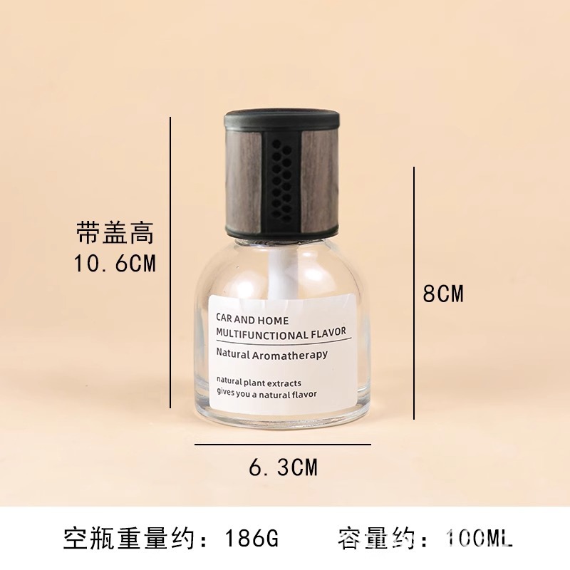 투명, 100ml 투명 라운드 숄더 + 나뭇결 커버 + 휘발성 스틱