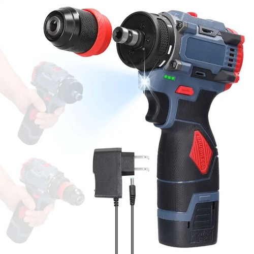 18V 2-in-1 Electric Screwdriver Drill with Brushless Motor 45Nm Rechargeable Multi-function Screwdriver Impact Drill