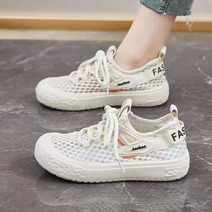 Summer Large Mesh Breathable Anti-Odor Women's Shoes 2025 Soft Sole Non-Slip Wear-Resistant Casual Shoes Light Stacking Women's Mesh Shoes