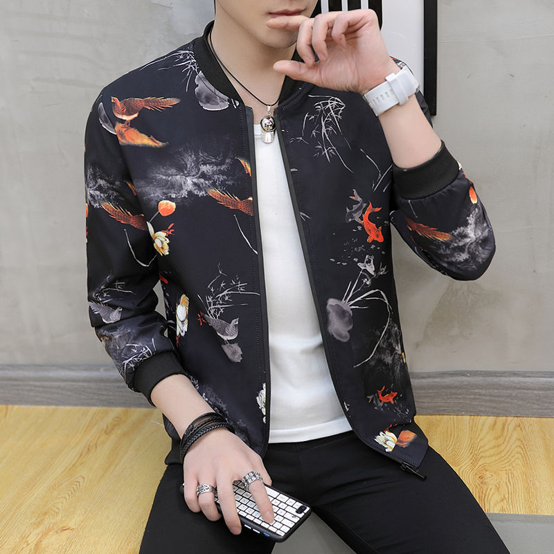 Ropa de primavera y otoño para hombres versión de primavera y otoño para hombres chaqueta de flujo flor otoño chaqueta juvenil coreana delgada Flor de Béisbol Juvenil