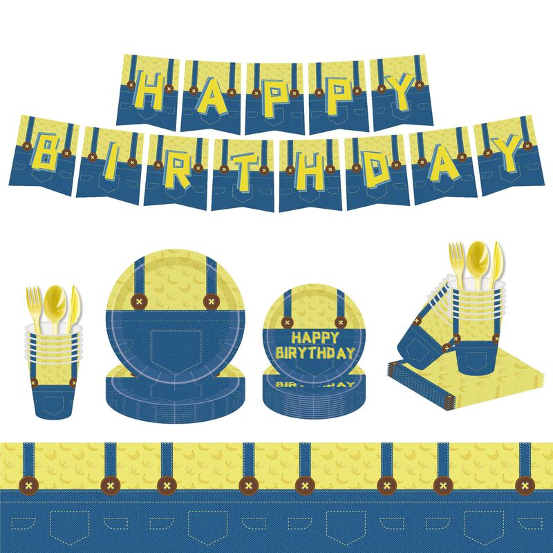 New Minion Overalls Theme Tableware Paper Plate Paper Cup Paper Towel Party Party Venue Decoration Supplies Set