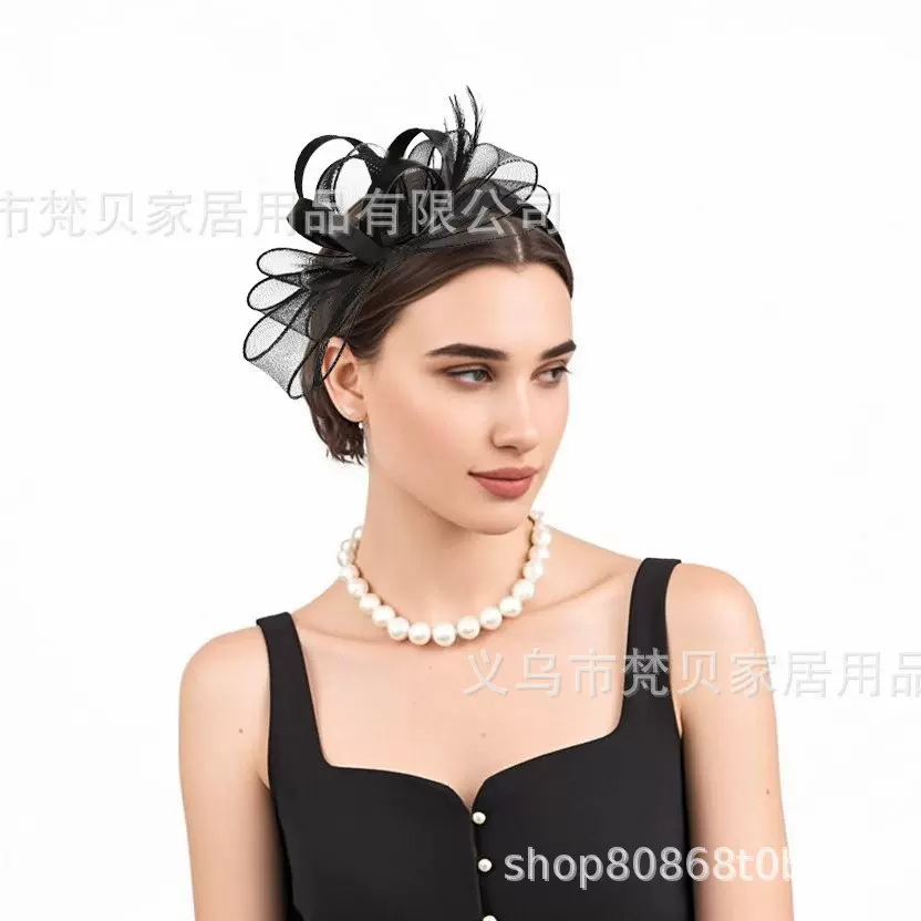 跨境网纱蝴蝶结头花发饰欧式复古晚宴影楼新娘拍照写真发箍头花