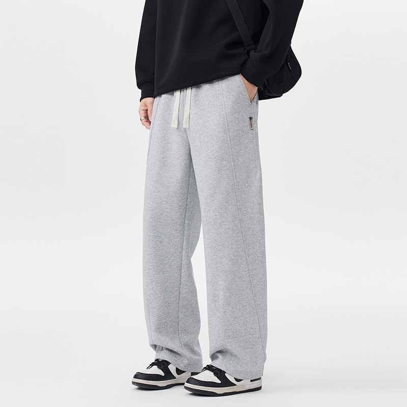 Pantalones pesados para hombres primavera 2025 otoño nuevo estilo relajado recto americano casual pantalones deportivos de algodón gris negro