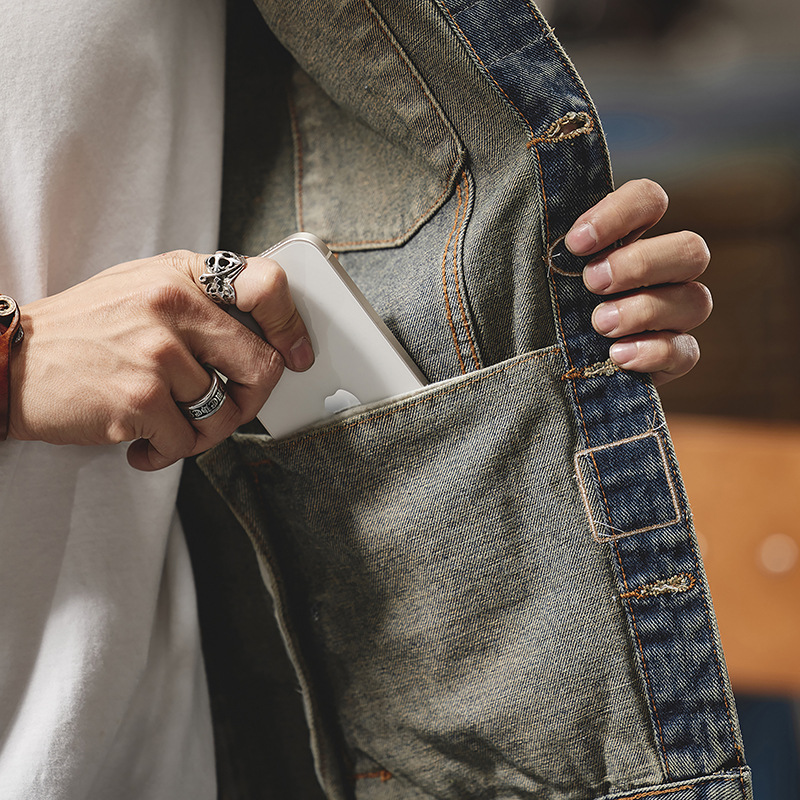 Herr retro denimjacka för höst vinter slim fit tvättad_voghion.com