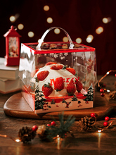 圣诞节蛋糕盒4寸草莓慕斯生日透明手提盒爆浆送礼物包装盒子