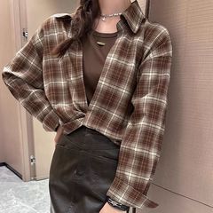 港风复古百搭显瘦格子衬衫套装女2025秋季慵懒风背心衬衣两件套潮