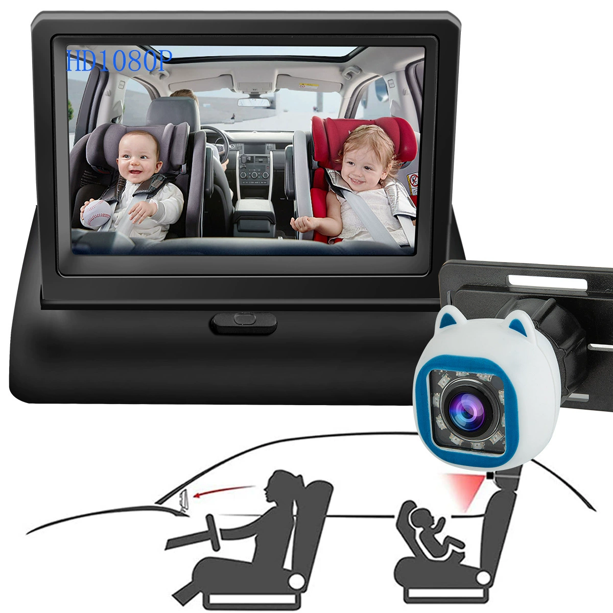 Трансграничный Амазонка новый горячий продавать 4,3-дюймовый складной HD детский автомобильный монитор 8 ламп инфракрасный индукционный инфракрасный