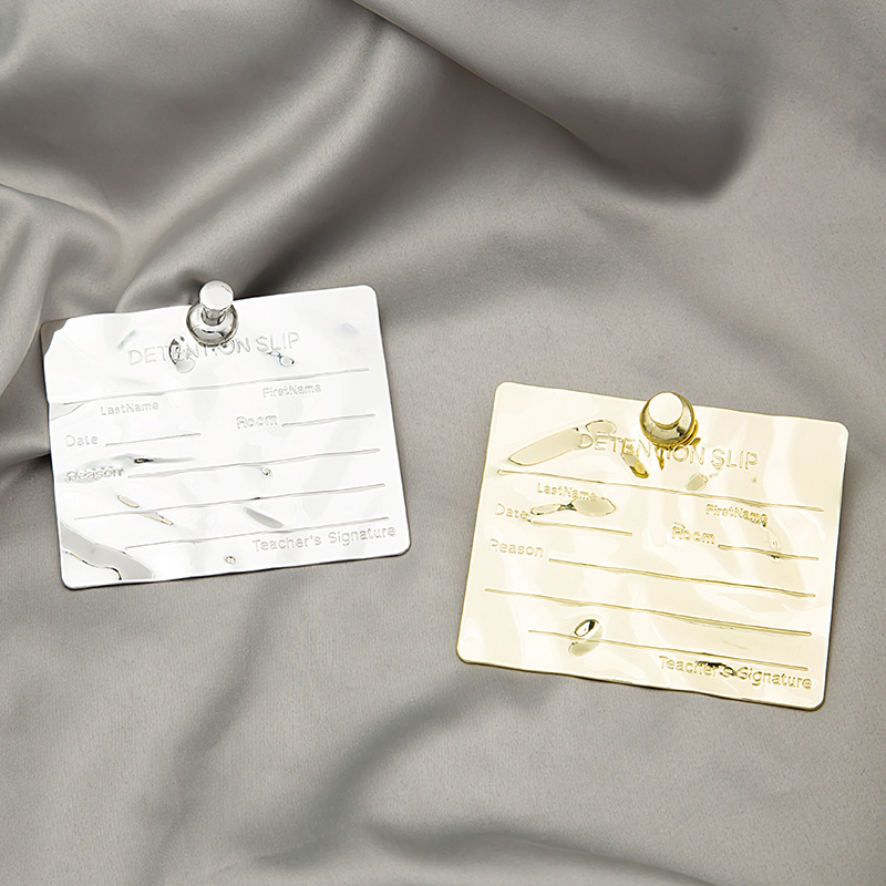 歐美創意誇張金屬褶皺方塊胸針ins時尚個性工牌西裝幾何別針配飾