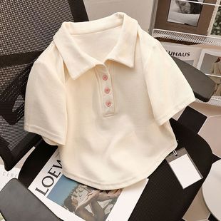 Summer Polo Collar Girls Short-Sleeved Junior High School Students 12-16 Years Old Primary School Students Half-Sleeved Female Doll Collar T-Shirt Summer Women's Clothing